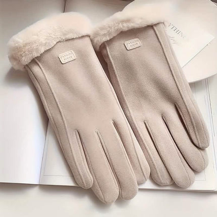 Cashmere Warm Suede Leather Plush Touch Screen Gloves
