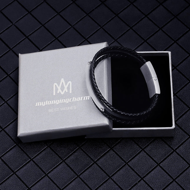 Men's leather braided bracelet