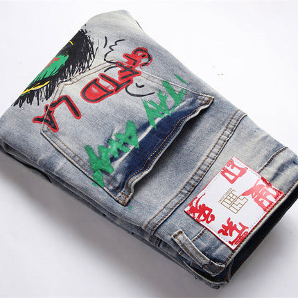 Stretch Print Dye Skinny Men's Jeans