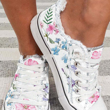 White Floral Canvas Shoes Women Large