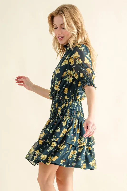And The Why Floral Print Smocked Waist Mini Dress