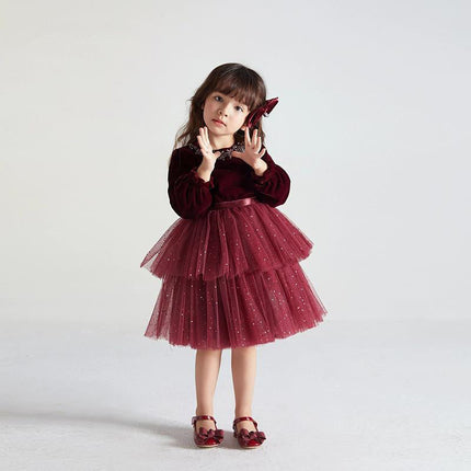 European And American Long-sleeved Velvet Little Girl Fashionable Dress