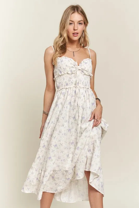 ADORA Smocked Floral Sweetheart Neck Cami Dress
