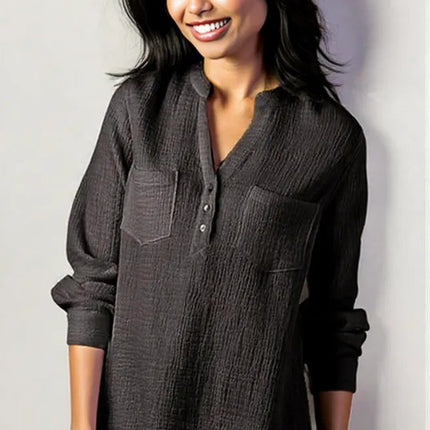 Sexy new double top Pockets cotton and linen loose plus size top for Women