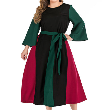 Plus size women's contrast stitching dress