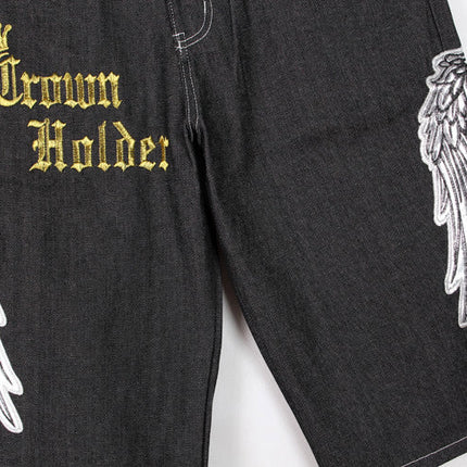 Men's Loose Plus Size Embroidered Denim Shorts