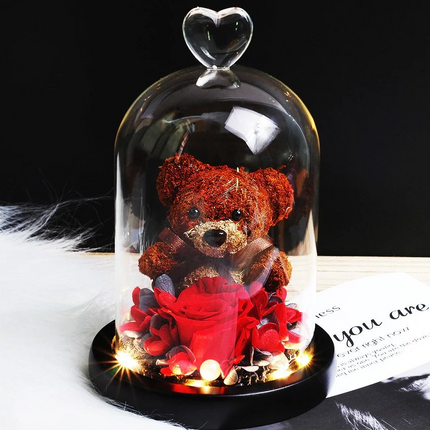 Preserved Flower Bear Glass Cover Gift Box