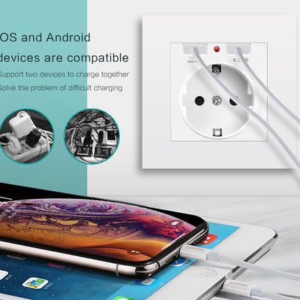 German Type Socket Wall Power Socket With Dual USB