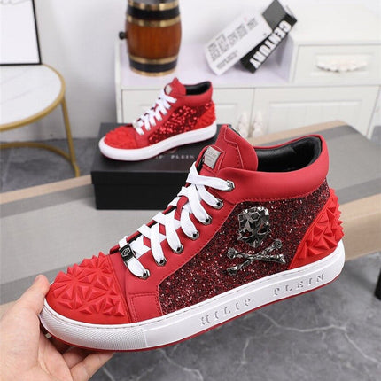 Genuine Leather Breathable High Top Skeleton Shoes For Men