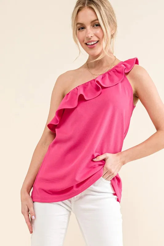 And The Why Ruffle One Shoulder Sleeveless Tank Top