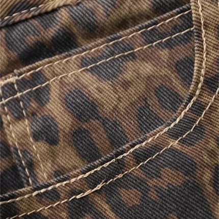 Vintage Leopard Print Jeans Straight Loose Men And Women