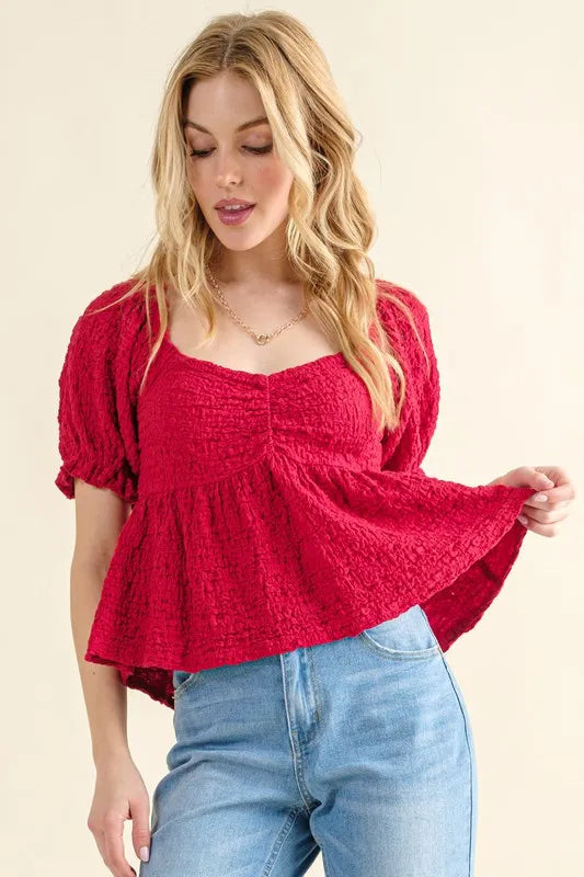 And The Why Lovely Textured and Smocked Top