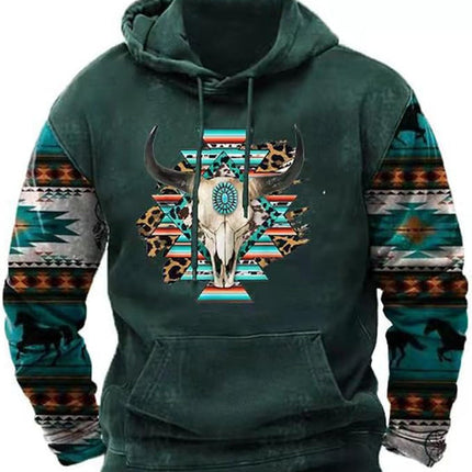 Native buffalo Printed winter Hoodie Men's fashion