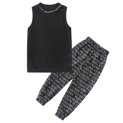 Girls Korean Style Sleeveless Two-piece Sports Suit