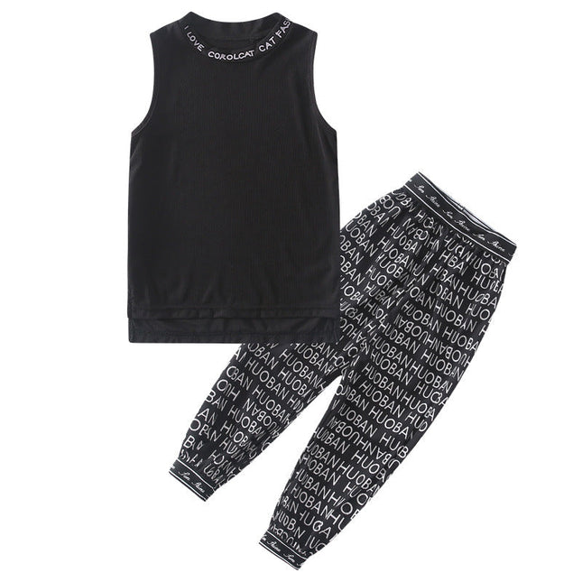 Girls Korean Style Sleeveless Two-piece Sports Suit
