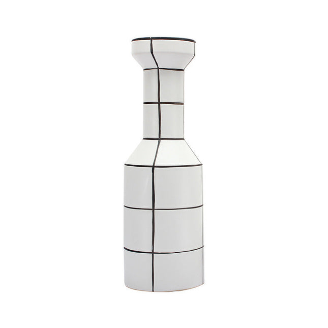 Modern Simple Nordic Creative Home White Ceramic Vase Fashion Stripe Handicraft Ornament Home Decoration