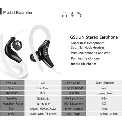 Earhook Headphones Super Bass Sport