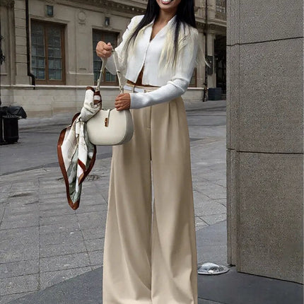 New fall style cream color High Waist trousers Pants for women