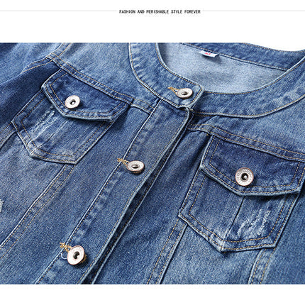 The Round Neck Casual Short Jacket Plus Size Denim Jacket Female Students