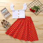 White blouse polka dot skirt s / 90cm