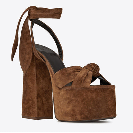Colorblock Plus Size Catwalk Sandals Bow Love Chunky Heels