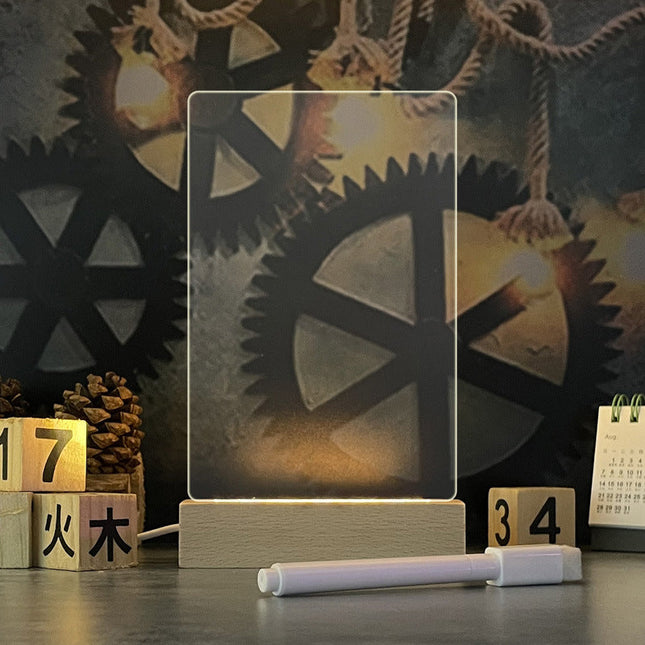 Creative Luminous DIY Memo Acrylic Message Board Gift Lamp Blank Acrylic Board Rectangle Wooden RGB Led Night Light