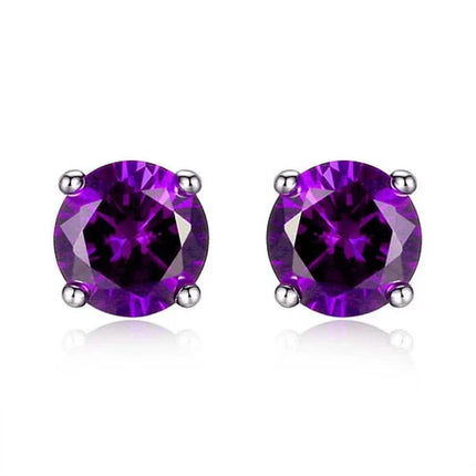 925 Sterling Silver 6mm Round-Cut Amethyst Stud Earrings