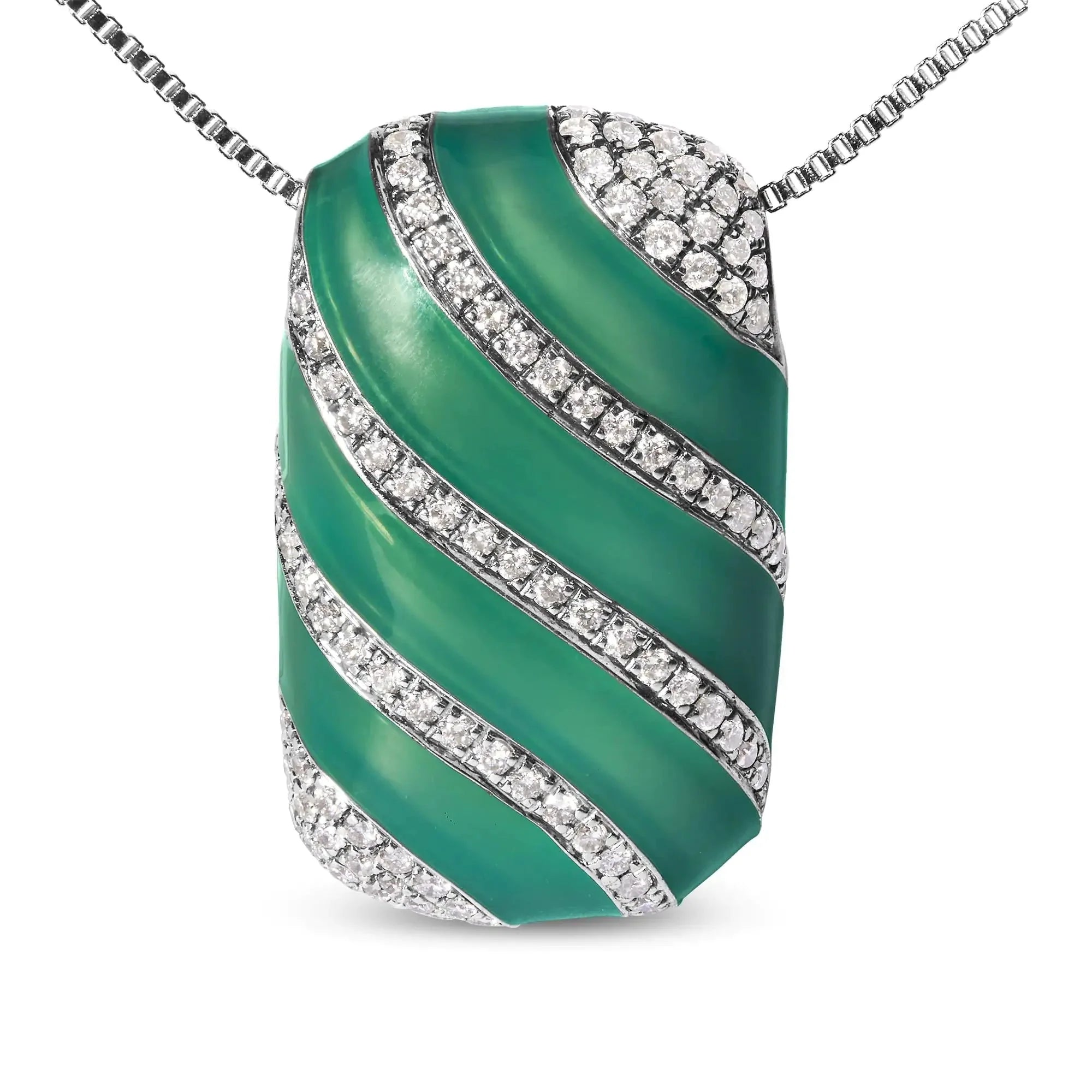 .925 Sterling Silver Turquoise Enamel and 1/2 Cttw Diamond Block 18" Pendant Necklace (F-G Color, VS1-VS2 Clarity)