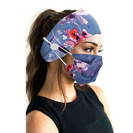 Button headband mask headscarf hair accessory 2-piece set