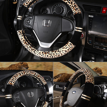 Winter Plush Car Steering Wheel Covers Leopard Grain