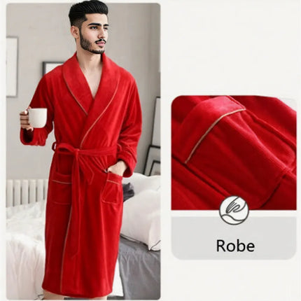 Burgundy island velvet fabric winter unisex flannel robe for men & women
