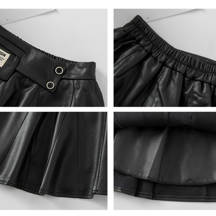 Autumn Winter New Style Children Foreign Style Korean Leather Skirt
