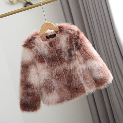 Girls' Woven Paint Contrast Fur Coat