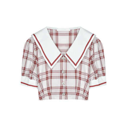 Two-piece pleated skirt and plaid top