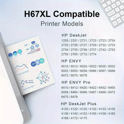 High-Yield Ink Cartridge 67XL for HP DeskJet and Envy Printers