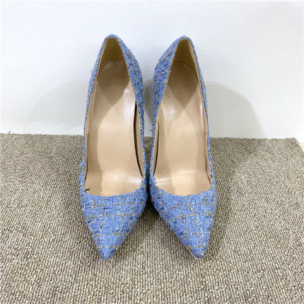 New Woven High Heel Shoes 12CM Pointed Stiletto Heel Shallow Mouth