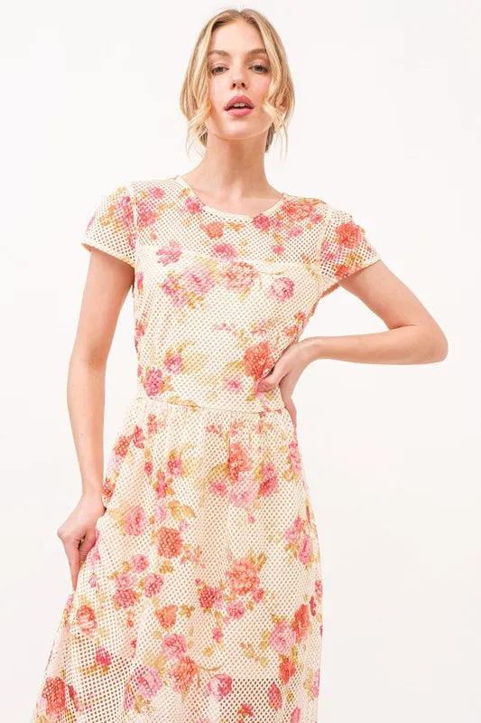 And The Why Fish-Net Floral Printed Midi Dress