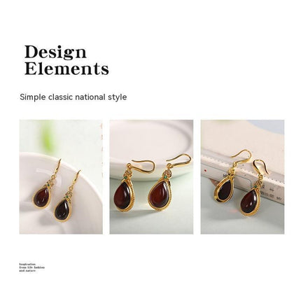 S925 Silver Gold Plated Jewelry Water Drop Blood Pearl Drop