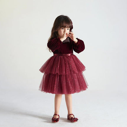 European And American Long-sleeved Velvet Little Girl Fashionable Dress