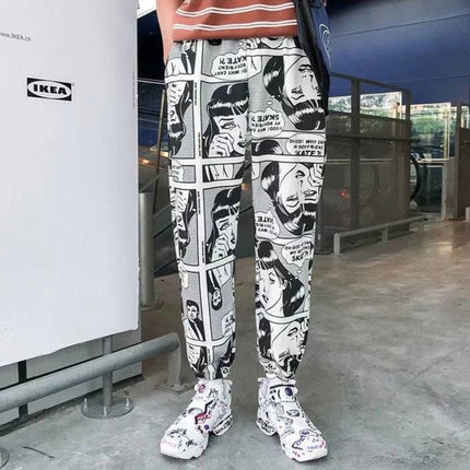 Tide brand hip hop newspaper pants men and women pants ins the same paragraph street loose beam pants national tide