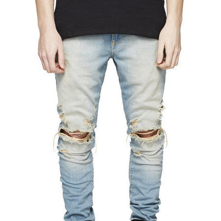 Street men's knee-skinned jeans
