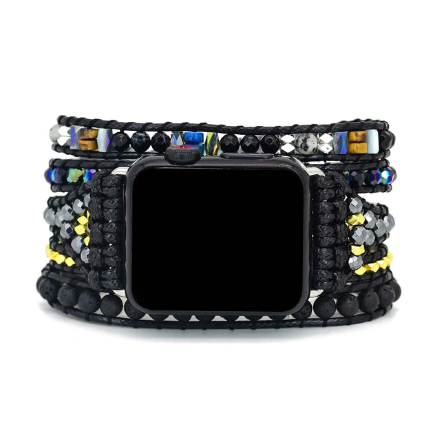Black Retro Woven Watch Band  Natural Stone Bead Strap Bracelet