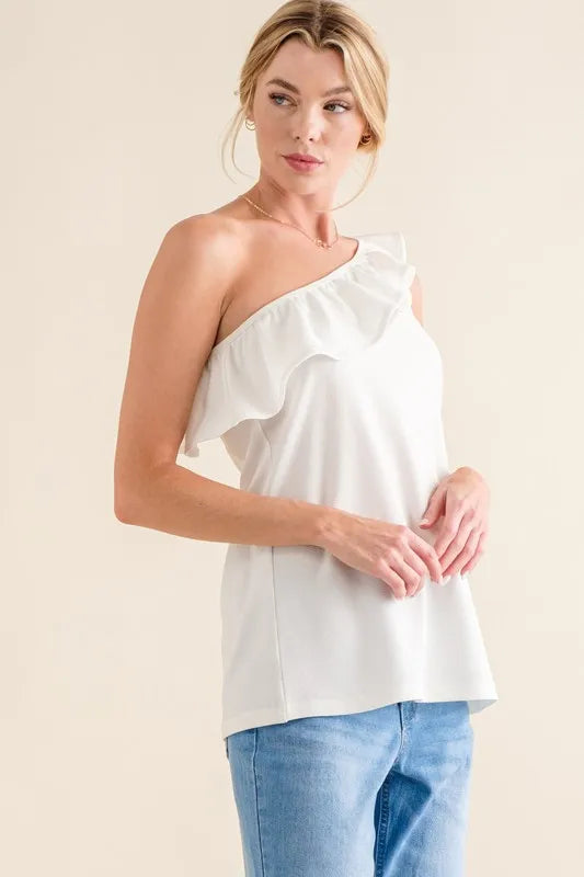 And The Why Ruffle One Shoulder Sleeveless Tank Top