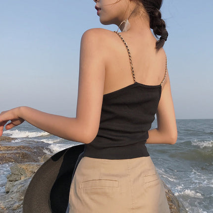 Small waistcoat women''s new summer 2021 Korean version of women''s wear with twisted chain personality suspender