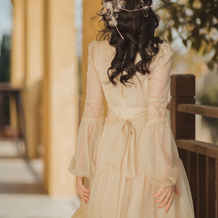 Girl French Woman Chic Dress Romantic Bow Bandage Chiffon