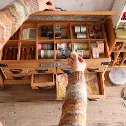 Tape Stamp Sticker Solid Wood Storage Box Retro