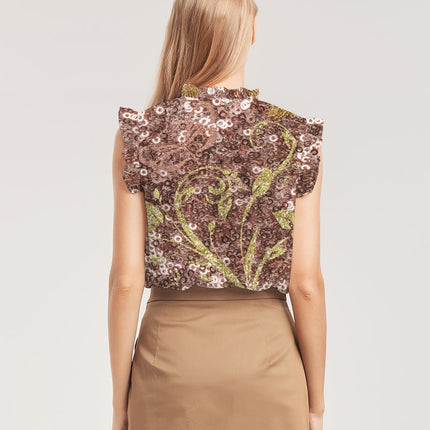 BEAUTIFUL PURPLE GITTER DESIGN CREATED BY FLIPSTYLEZ Women's All-Over Print Ruffle Sleeve Top
