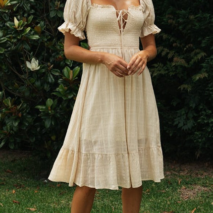 Fashion Tie Back Ruffle Sleeve Midi Dress