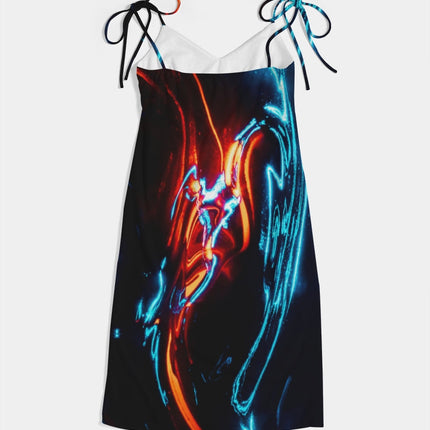 ELECTRICLY BLUE AND RED DESIGN BY FLIPSTYLEZ Women's All-Over Print Tie Strap Split Dress