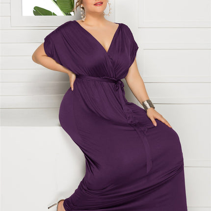 Plus Size Solid Color V-Neck Loose Swing Dress